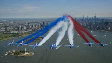 La Patrulla de Francia monta un espectáculo encima de la Estatua de la Libertad La Patrulla de Francia monta un espectáculo encima de la Estatua de la Libertad